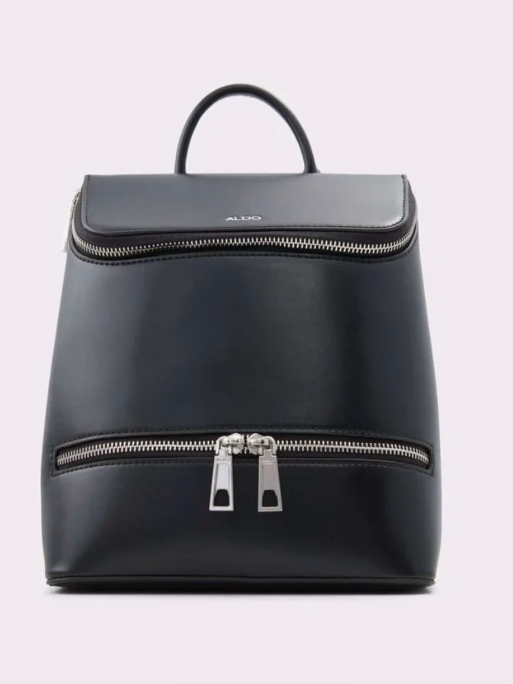 ALDO Women Black Mini Backpack Purse Structured Zip Front Everyday Shoulder Bag